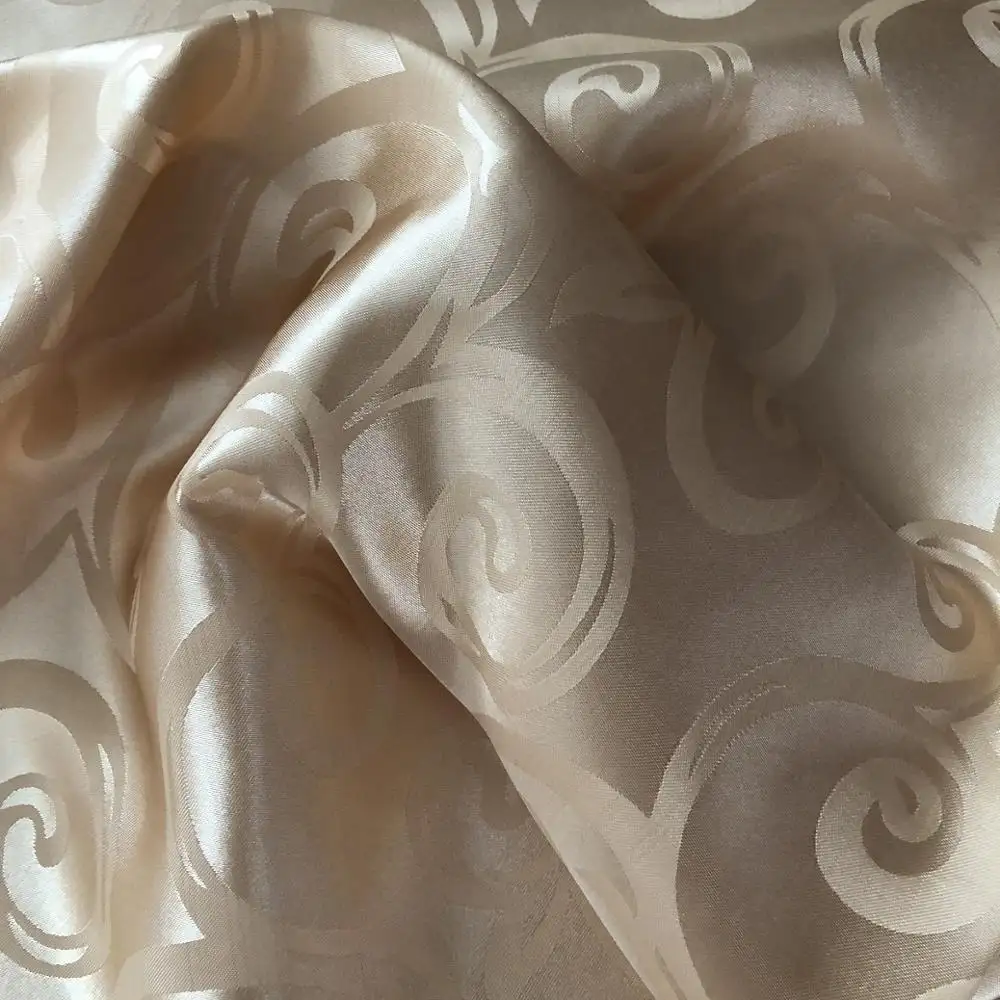 100% Polyester Tissé Beige Lumineux Jacquard Satin Tissu pour Textile À La Maison