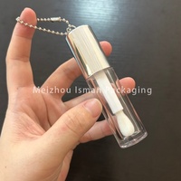 ISMAN Luxe 6ml Tube de brillant à lèvres rond doré rose avec applicateur grand pinceau, conteneur vide porte-clés, Prix usine, Meilleure vente en gros professionnelle