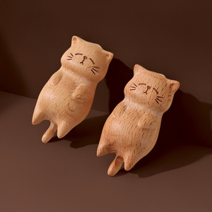 Porte-clés en bois en forme de chat, pendentif mousqueton de dessin animé, portable, pour la maison, le bureau, cadeau, décoration, ornement - Product Image 4