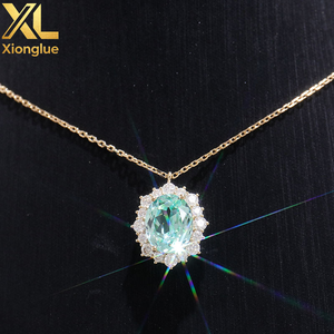 Collier en or massif 18 carats avec saphir ovale vert Paraiba aquamarine cultivé en laboratoire, idéal pour les cadeaux féminins - Product Image 2