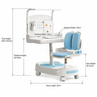 Ensemble de bureau et chaise d'étude ergonomique pour enfants en plastique intégré, réglable en hauteur manuellement, table d'écriture durable pour étudiants avec étagère