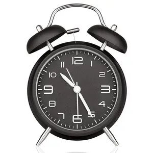 4 дюйма Белл Будильник металлической аналог часы настольные кольцо будильник 3D циферблат с функцией подсветки настольные часы для дома и офиса