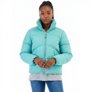 Veste matelassée unisexe turquoise écologique à capuche avec fermeture éclair coupe-vent décontractée pour l'hiver, rembourrage en coton épais - Product Image 1