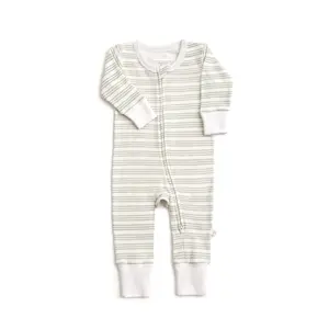 Striped Pattern Luxury Baby Romper GOTS Certified Organic Baby Jumpsuit Zipper Baby Pajamas