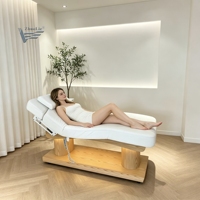 Fauteuil de soin électrique 4 moteurs en bois inclinable pour salon de beauté, spa, et soins du visage, lit de cils doux