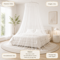 Moustiquaire suspendue pliable portable en polyester pour l'été, pour lit double, berceau de bébé, canapé, fixation au plafond à un point, blanche, pliée