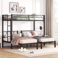 Lit superposé en métal moderne en forme de L, double XL sur double, avec espace de rangement, 3 lits en 1, cadre de lit en métal gain de place pour enfants, adolescents et adultes