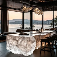 Comptoir de bar en résine transparente LED de luxe sur mesure, îlot de bar moderne pour villa, comptoir de divertissement de cuisine sur mesure
