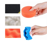 Kit de 9 tampons de polissage pour voiture de 3 pouces : éponges de cirage, roues en laine, roues ondulées et éponges de nettoyage en mousse pour carrosserie et marbre
