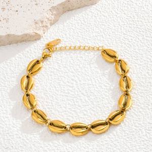 Ensemble de 3 pièces en acier inoxydable plaqué or 18 carats, collier + bracelet + boucles d'oreilles, élément coquillage, polyvalent, luxe léger, décontracté, rassemblement - Product Image 4