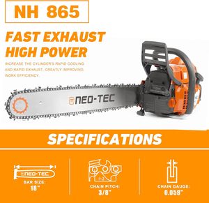 Motosierra de Gasolina NEOTEC OEM NH865 de 65cc para G365 con Barra y Cadena, 3.4KW, para Cortar Madera, NH865-18 65cc - Product Image 2