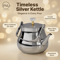 Bouilloire électrique moderne de luxe en acier inoxydable argenté 1L-3L avec bouton en cristal diamant et poignée ondulée col de cygne pour faire bouillir l'eau et préparer le café filtre