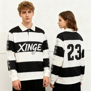 <strong>2026</strong> New Arrival Streetwear American-Style Fashion Long-Sleeve Striped Shirt Custom Rhinestone Printed Casual Unisex <strong>Polo</strong> Shirt - Product Image 3