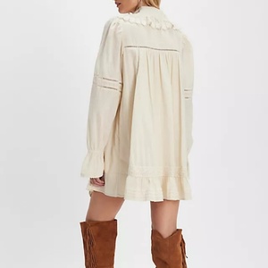 Vestidos Casuales de Algodón Personalizados OEM, Vestidos Holgados de Manga Larga con Cuello en V y Encaje para Mujer - Product Image 3