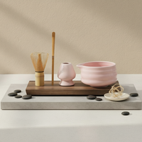 Ensemble de bols à matcha en grès céramique style Japandi, écologique, avec fouet en bambou de haute qualité, couleur rose, très demandé, vente en gros