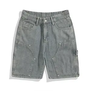 AeeDenim street style vintage short en jean solide délavé short décontracté jorts personnalisés pantalon ample surdimensionné en denim pour hommes