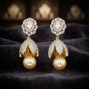 Impresionantes y Exclusivos Pendientes Clásicos Americanos Tradicionales de Latón con Circonita Jhumki 54836 para Mujer - Joyería para Fiestas y Regalos - Product Image 3
