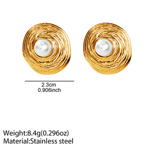 Pendientes de <span class=keywords><strong>Perlas</strong></span> Redondas Geométricas de Moda para Mujer, Pendientes de Acero Inoxidable Chapados en Oro, Joyería Vintage para Fiesta, Venta al por Mayor - Product Image 6