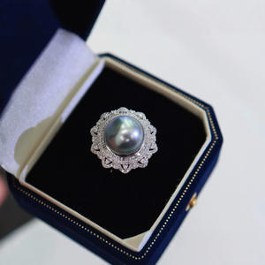 Wenchi – bagues en argent sterling 925 avec perles naturelles grises platine de 12-13mm, accessoires chinois luxueux, boîtes cadeaux incluses - Product Image 1