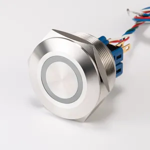 Interruptor pulsador iluminado LED con patrón grabado láser personalizado, metal, acero inoxidable