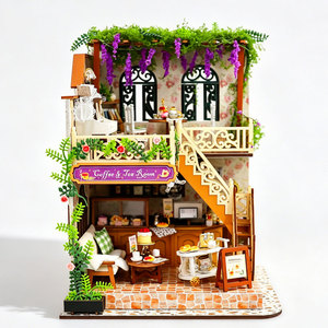 Kit <span class=keywords><strong>de</strong></span> maison miniature DIY, mini kits <span class=keywords><strong>de</strong></span> maison <span class=keywords><strong>de</strong></span> poupée, boîte <span class=keywords><strong>de</strong></span> café-restaurant à 2 étages avec lumières LED, cadeau - Product Image 4