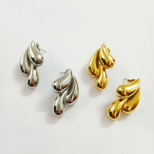 Pendientes Chapados en Oro de 18K, Acero Inoxidable 304, Gotas de Agua de Estilo Simple, 1 Par - Product Image 4