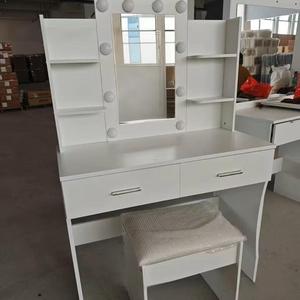 Tocador Moderno <span class=keywords><strong>de</strong></span> Madera <span class=keywords><strong>con</strong></span> Almacenamiento, <span class=keywords><strong>Espejo</strong></span> Desmontable e Iluminación - Escritorio <span class=keywords><strong>de</strong></span> Maquillaje para Dormitorio Pequeño <span class=keywords><strong>con</strong></span> Bombillas - Product Image 5