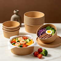 Bol à salade en papier jetable imprimé sur mesure avec couvercle en PP, compatible micro-ondes et chauffable, écologique, grande capacité 750 ml