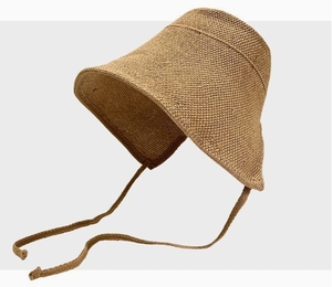 Women Vintage Bonnet With Tie Strap Foldable Straw Cap Wide Brim Sun Uv Protection Bucket <b>Hat</b> Beach Vacation Gifts - Product Image 3