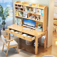 Escritorio de Estudio Ergonómico de Madera Maciza con Estantería Integrada para Adolescentes, Dormitorio, Oficina en Casa