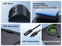 Panneau solaire flexible 120W, entrepôt britannique et allemand, 110*60cm, efficacité 18,6%, panneau photovoltaïque portable d'extérieur, pack de 2 pièces