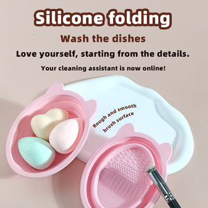 Outil de nettoyage de pinceaux de maquillage en silicone, bol de lavage rose pour houppettes et éponges de beauté, ensemble de brosses, usage domestique, portable, fabriqué en Chine, avec étiquetage - Product Image 4