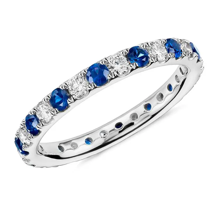 Firstmadam Classical 18K Gold 0.6ct Sapphire & Diamond Ring Eternity Pave Ring For Women