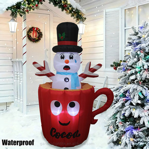 Décoration de jardin de Noël gonflable pop-up de 1,5 m, bonhomme de neige fondant dans une tasse de chocolat chaud, étanche, avec lumières LED, pour la maison et les fêtes - Product Image 4