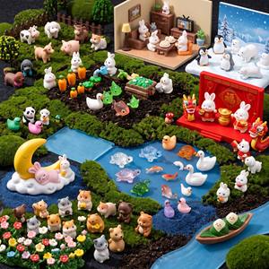 Mini Ferme de Jardin Potager en Résine avec Lapin, Carotte, Vache, Mouton, Cochon, Champ de Lune, Hamster, Scène de Jardin Micro-Paysagère pour Maison de Poupées et Intérieur - Product Image 1