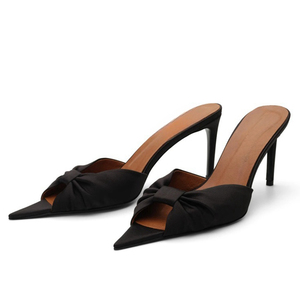 Mules à talons hauts et fins pour femme, en satin, avec nœud, motif léopard, pour l'été, la fête et l'extérieur, coupe large, taille 45 - Product Image 4