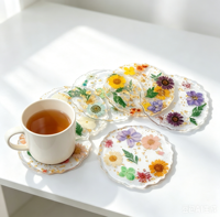 Posavasos de Resina Hecho a Mano con Flores Prensadas Reales, Resina Epoxi Transparente, Base Floral para Tazas, Resistente al Calor, Decoración Estética para el Hogar