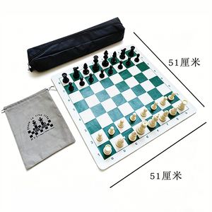 2合1室内塑料可折叠俱乐部比赛用国际象棋和西洋跳棋套装可卷起棋盘95毫米棋子高度国际象棋棋子批发散装 - Product Image 2