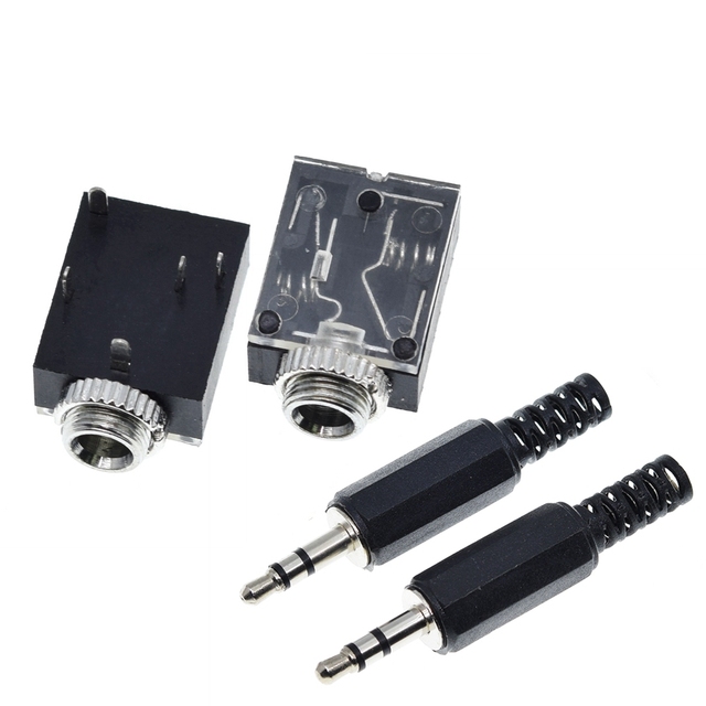 TZT  Hot sale 5 Pin 3.5mm Stereo Audio Jack Socket PCB Panel Mount for Headphone With Nut PJ-324M + 3.5mm stereo audio plug