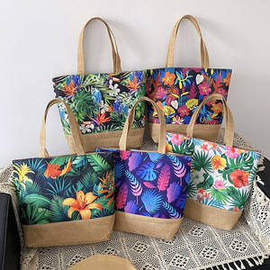Nouveau personnalisé imprimé grande capacité flore fourre-tout toile <span class=keywords><strong>sac</strong></span> <span class=keywords><strong>à</strong></span> <span class=keywords><strong>main</strong></span> plage <span class=keywords><strong>sac</strong></span> fourre-tout - Product Image 2