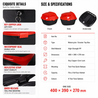 Boîte de rangement arrière étanche rouge et noire pour moto 118L, sacoche arrière en PP pour scooter avec fixation rapide