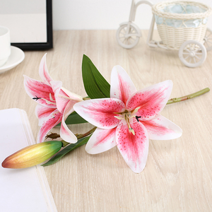 H168 Bouquet <span class=keywords><strong>di</strong></span> giglio artificiale regalo per feste regalo per la casa decorazione della tavola disposizione <span class=keywords><strong>fiori</strong></span> <span class=keywords><strong>un</strong></span> mazzo <span class=keywords><strong>di</strong></span> 2 <span class=keywords><strong>fiori</strong></span> - Product Image 3