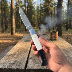 Damascus Folding Utility <b>Knife</b> Industrial Grade 3-Year Warranty <b>Bone</b> and Bull Horn <b>Handle</b> for Retailers - Product Image 2