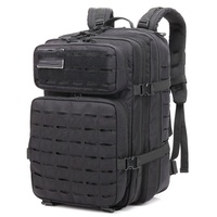 Sac à dos tactique de randonnée en nylon imperméable 45L avec logo personnalisé OEM, fermeture éclair à fermoir, courbe physiologique du dos pour activités de plein air