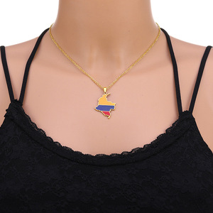 Colliers chaîne en émail avec <span class=keywords><strong>carte</strong></span> de la <span class=keywords><strong>Colombie</strong></span>, en acier inoxydable plaqué or 18 carats, pendentif <span class=keywords><strong>carte</strong></span> du drapeau colombien en émail - Product Image 6