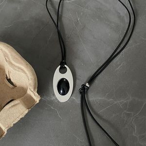 New Arrival Minimalist Sweater Necklace | Leather <b>Rope</b> + Stainless Steel Pendant | Non-Fading & Hypoallergenic Women's Necklace - Product Image 5