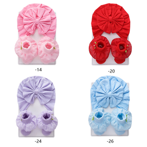 2Pcs/Set Solid Cotton Big Bow Hat <strong>Baby</strong> Kids Soft Comfortable <strong>Headband</strong> with Flower Head Wraps Toddler Accessories - Product Image 2