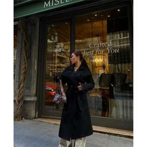 Manteau trench en daim pour femme MiseLa, noir, manches longues, décontracté, chaud, tissu tissé - Product Image 3