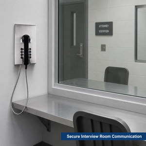 Grand téléphone mural de communication pour prison en acier inoxydable brossé avec clavier à 16 touches métalliques et cordon blindé - Product Image 6