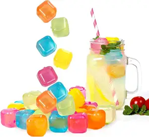 6Pcs Reusable Ice Cube BPA Free Plastic Squares Ice Cubes Colorful Refreezable Ice Cubes For Drinks Whiskey Vodka Coffee